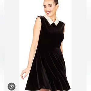 BETSEY‎ JOHNSON Black Velvet Mini Dress with Pearl Collar